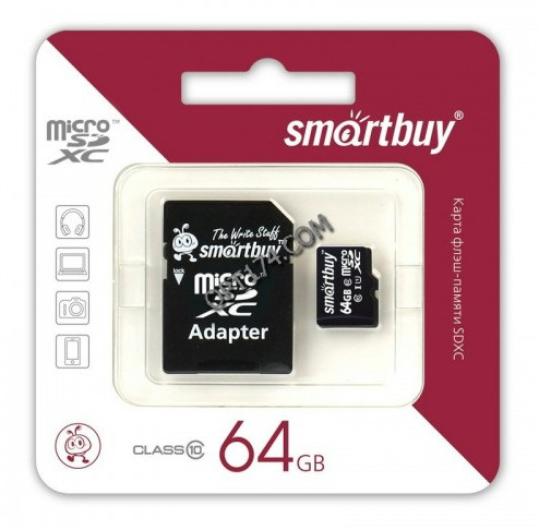 Карта памяти micro sdxc 64gb smartbuy class 10 uhs i adp