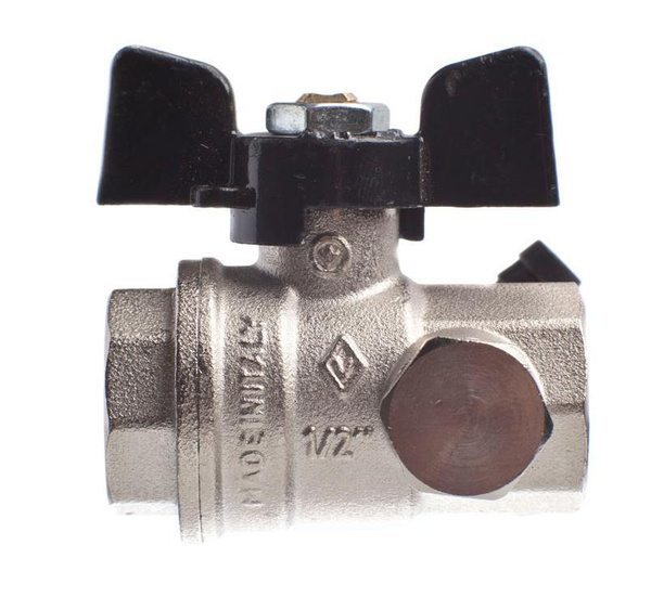 Кран шаровой Bugatti 1/2" ВВ со сливным клапаном (бабочка) серия Oregon ...