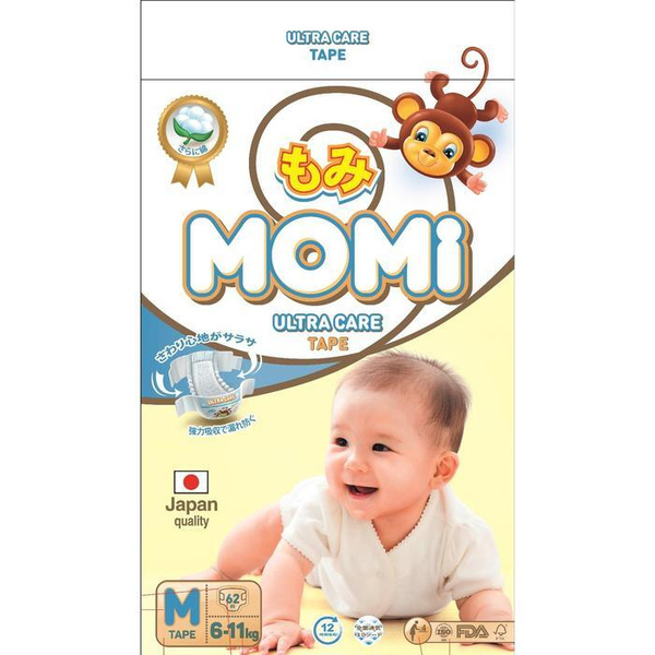 Подгузники MOMI Ultra Care, M (6-11 кг), 62 шт - купить с доставкой по ...