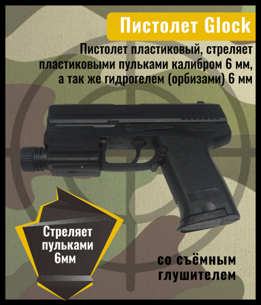 Игрушечный пистолет GLOCK с прицелом, стреляет пульками / Пистолет ...