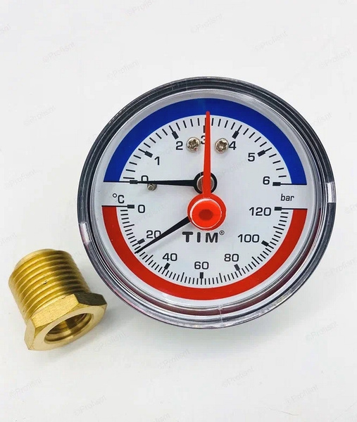 Термоманометр аксиальный 6 бар, подключение 1/2" TIM арт. Y-63T-6 ...