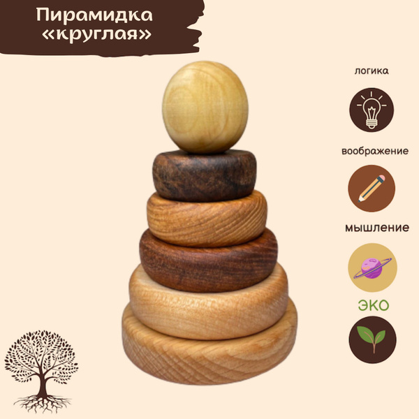 Пирамидка деревянная круглая для малышей, развивающие игрушки для детей ...