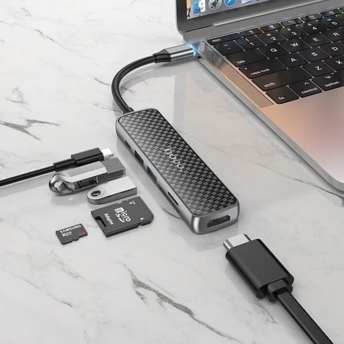 Хаб для MacBook 6 в 1 hoco HB24 / Type-C to HDMI + USB3.0 + USB2.0 ...