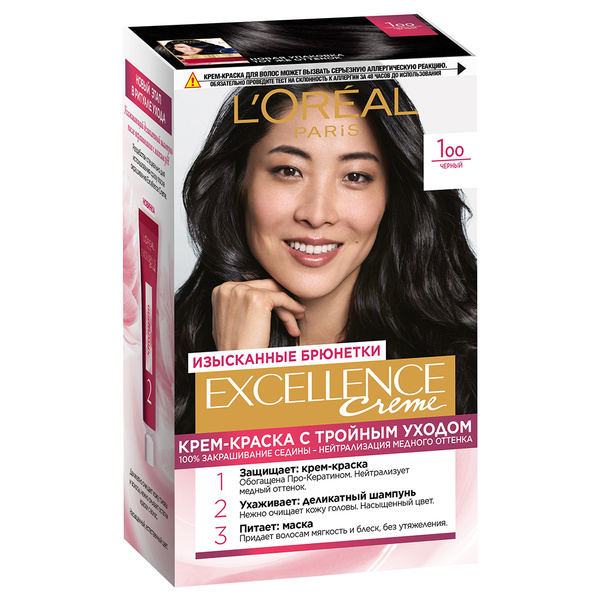 L'Oreal Paris Excellence Краска для волос, тон 100 Черный - купить с ...