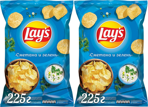 Чипсы картофельные Lay's Сметана и зелень 225 г в упаковке, комплект: 2 ...