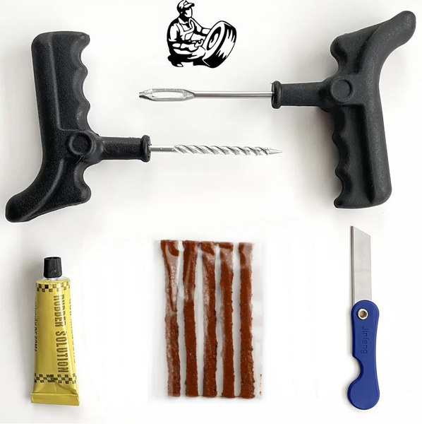 Набор для ремонта бескамерных шин: клей, 5 жгутов, Y-инструмент, нож ...