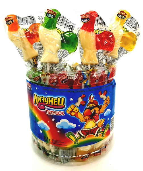 Карамель на палочке Петушок Лизунец ассорти, 1 шт / 17 гр, блок / 48 шт ...