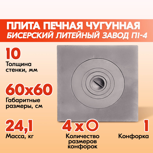 Плита печная чугунная под казан составная Бисерский Литейный Завод П1-4 ...
