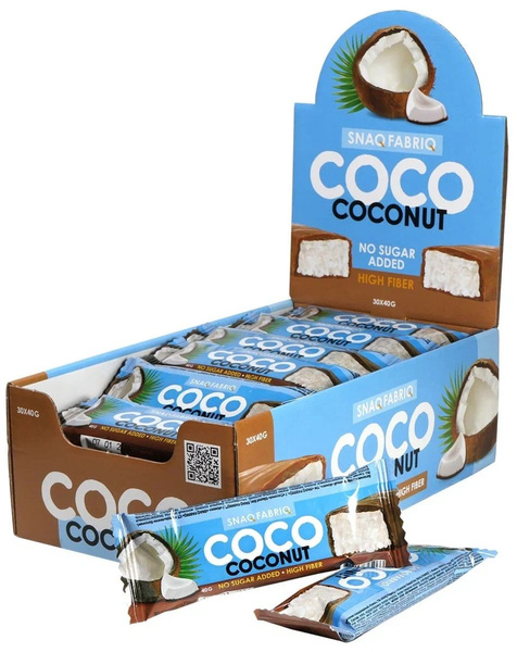 SNAQ FABRIQ Батончики в шоколаде без сахара COCO COCONUT Кокос 40 г, 30 ...