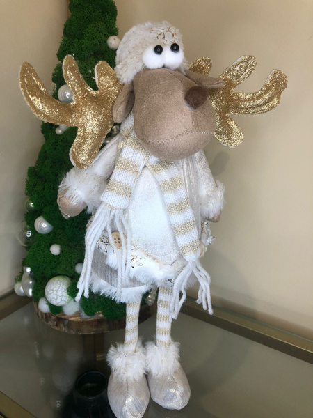 Новогодний сувенир ОЛЕНЬ, 46 см, бежевый, Новогодняя игрушка, подарок ...