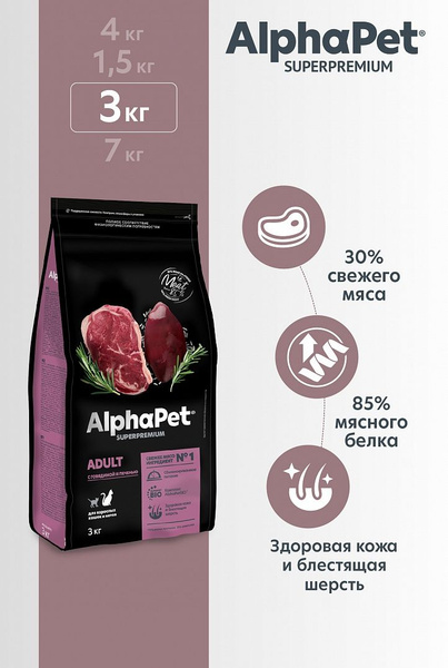 Сухой корм Альфа Пет/AlphaPet Superpremium Adult для кошек и котов с ...