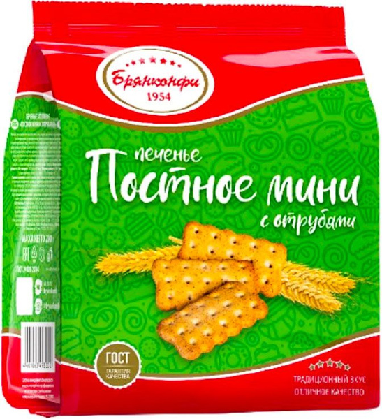 Печенье затяжное (сухое) "ПОСТНОЕ МИНИ с ОТРУБЯМИ" тонкое и хрустящее ...