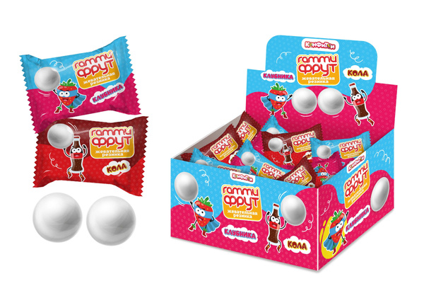 Жевательная резинка ГАММИ ФРУТ (кола, клубника), блок 100 шт. (3г х 100 ...