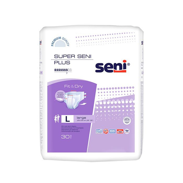 Подгузники для взрослых Super Seni Plus Large (№3), объем талии 100-150 ...