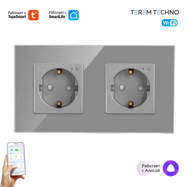 Умная двойная WiFi встроенная розетка Terem Techno с Алисой WiFi 16А ...