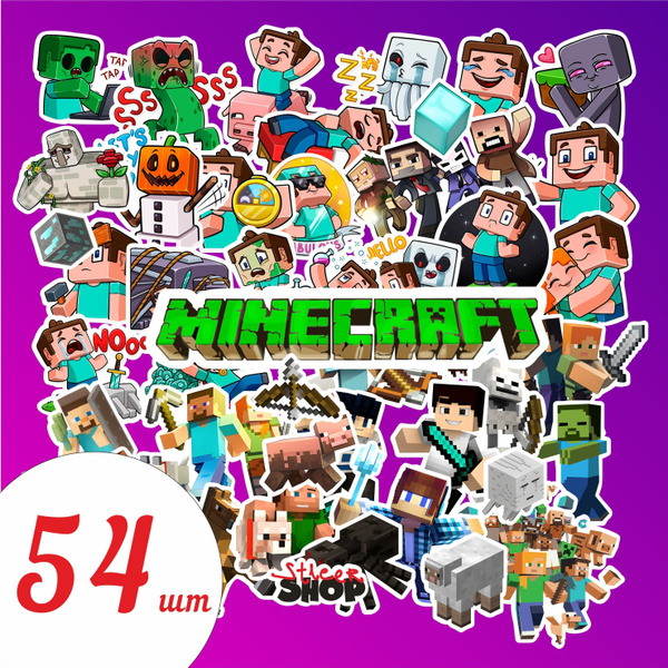 Набор наклеек стикеров Minecraft, Майнкрафт, стикерпак А4, (54штуки ...