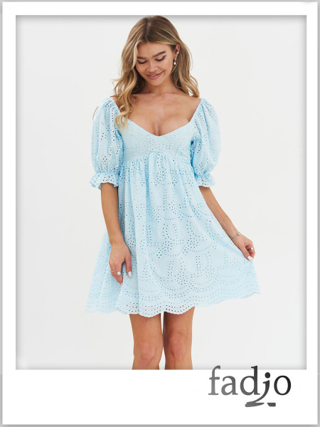 Сарафан с воздушными рукавами мини хлопок 100%, Женский, Лето, размер ...