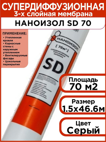 Супердиффузионная 3-х слойная мембрана Наноизол SD (1,5*46,67м) 70 м2 ...