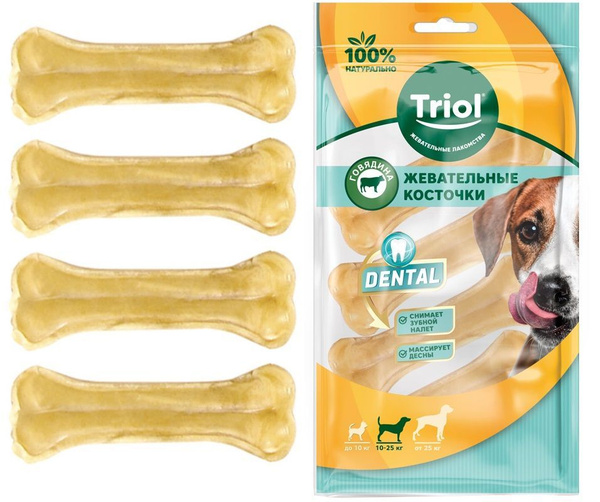 Косточки жевательные DENTAL, 10см, 120-160г (уп.4шт.) / лакомство для ...