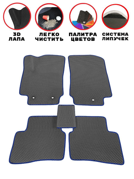 Коврики в салон автомобиля EvaTeka 7 ПРМ РЕСТ РОМБ, цвет серый, синий ...