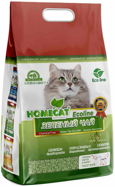 Наполнитель Homecat Ecoline Зеленый чай для кошек, комкующийся, с ...