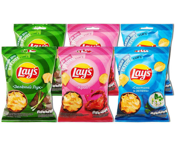 Чипсы Lays Зеленый лук, Краб, Сметана и зелень, 37 г (маленькая пачка ...