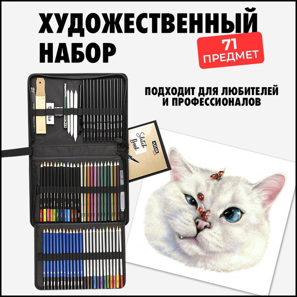 Набор простых и цветных карандашей (акварельные угольные металлик) для ...