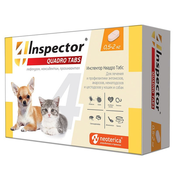 Таблетки Neoterica Inspector Quadro Tabs для кошек и собак 0.5 - 2 кг ...