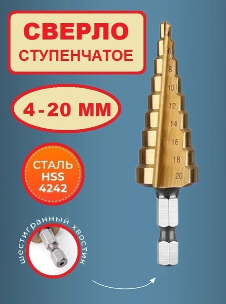 Сверло ступенчатое по металлу, дереву конусное 4-20 мм - купить по ...