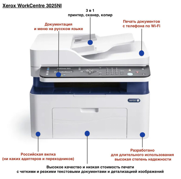 МФУ Лазерное Xerox 3025NI (3025V_NI) купить по низкой цене в интернет ...