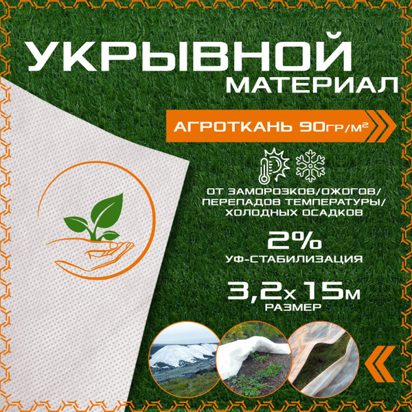 Характеристики Спанбонд укрывной белый 3.2м х 15м - 90гр / Укрывной ...