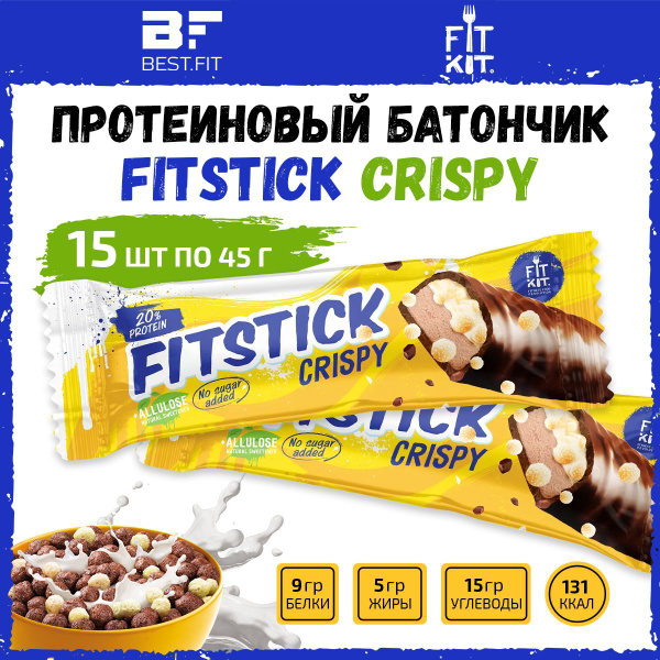 FIT KIT Сливочный протеиновый батончик с рисовыми шариками без сахара ...