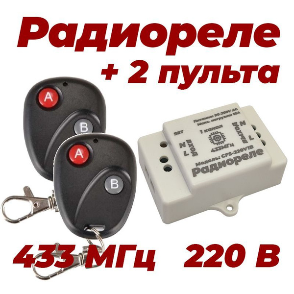 Радиореле 1-канал 220V 10A + 2 пульта / Беспроводной выключатель 433 ...