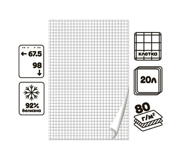 Calligrata, Блокнот для флипчарта, в клетку, 67,5х98 см, 20 листов, 80 ...