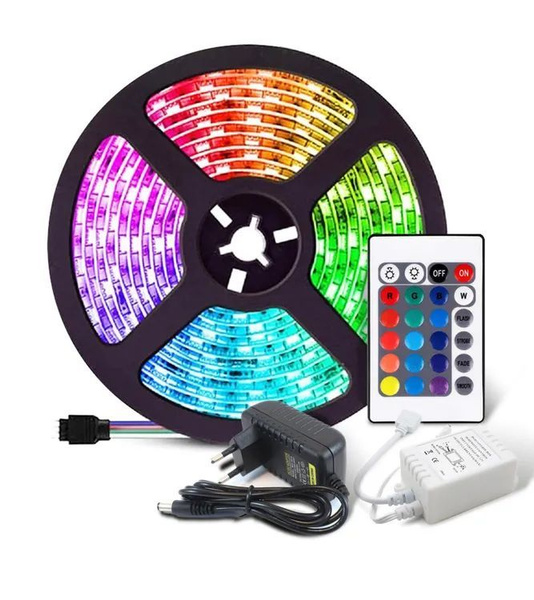 Светодиодная лента, 12В, IP67, 30 LED/m с пультом многоцветная 10 ...