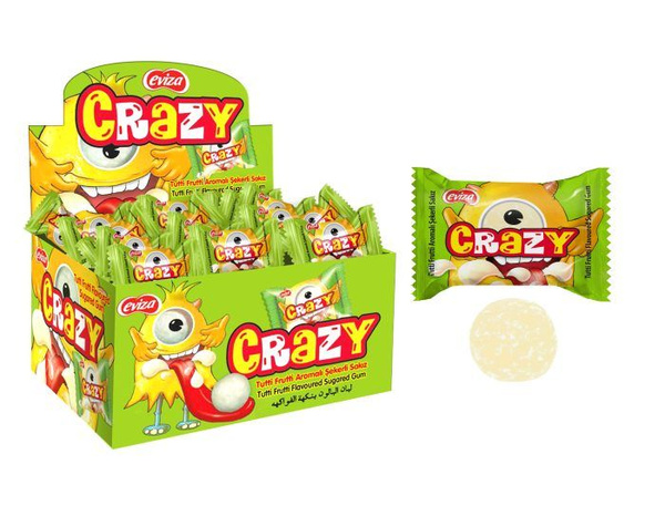 CRAZY GUM кислая жвачка тутти фрутти, блок 100 шт. (3,5г х 100 ...