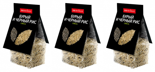 Bravolli/ Смесь Бурый и черный рис, 350 г, 3 уп - купить с доставкой по ...