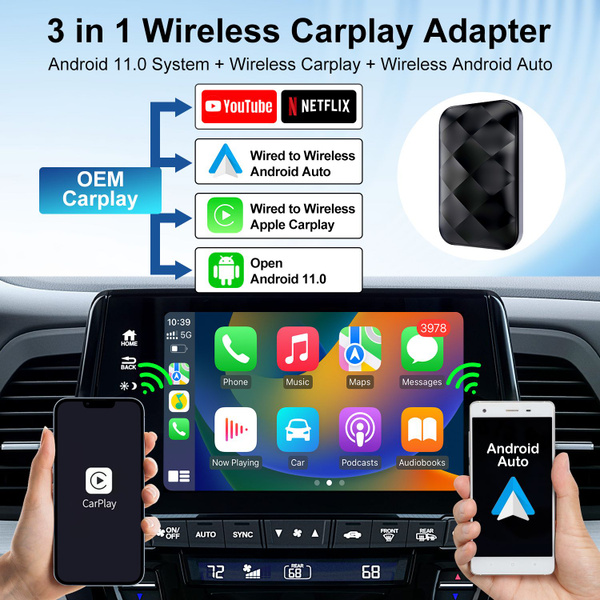 Медиаплеер Bphuny 3 in 1 Wireless Carplay Adapter, USB Type-C, черный ...