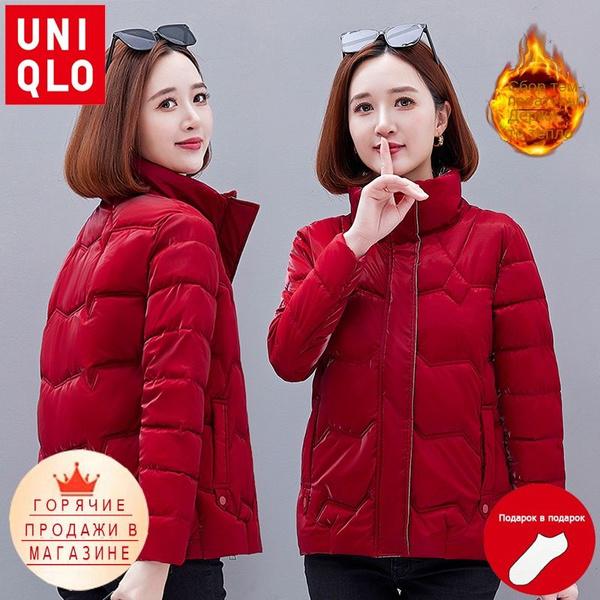 Пальто Uniqlo, Еврозима, размер 52, цвет красный, Стрейч-коттон ...