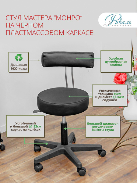 Стул мастера МОНРО Риваль, со спинкой, на черном каркасе, обивка цвет ...