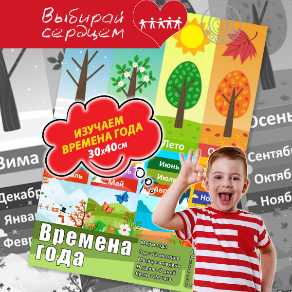Плакаты для детей обучающие Woozzee Времена года, для оформления ...