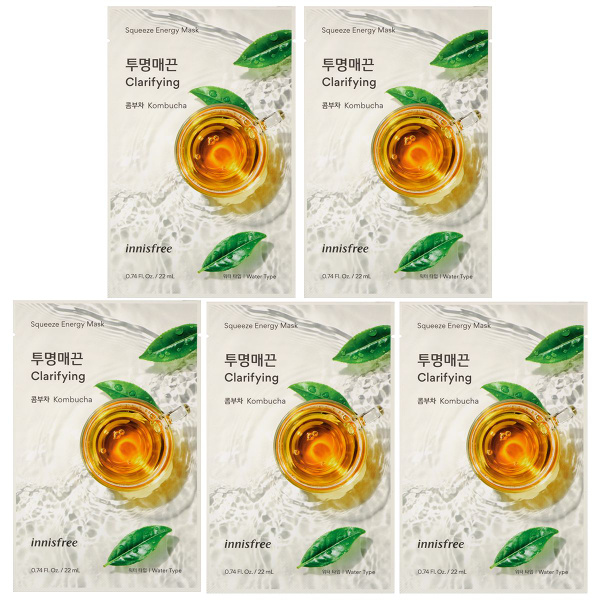 INNISFREE Набор из 5 масок Squeeze Energy с экстрактом чайного гриба ...