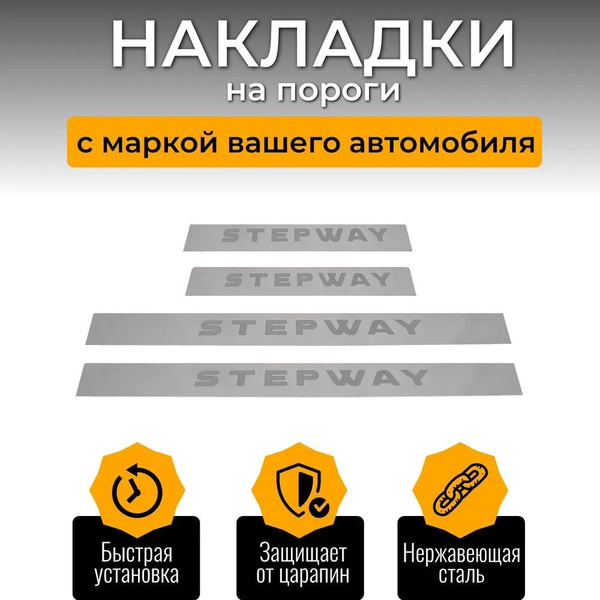 Накладки на пороги Рено Логан 2, RENAULT LOGAN 2 STEPWAY (буквы STEPWAY ...