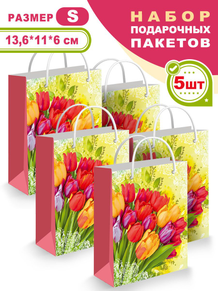 Набор бумажных подарочных пакетов для упаковки праздничного подарка на ...