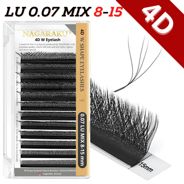 Ресницы для наращивания Nagaraku MIX 4D W - формы, готовые пучки LU 0. ...