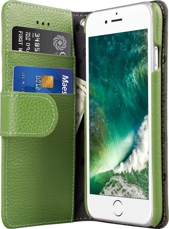 фото Кожаный чехол книжка Melkco для Apple iPhone 7/8 - Wallet Book Type, зеленый