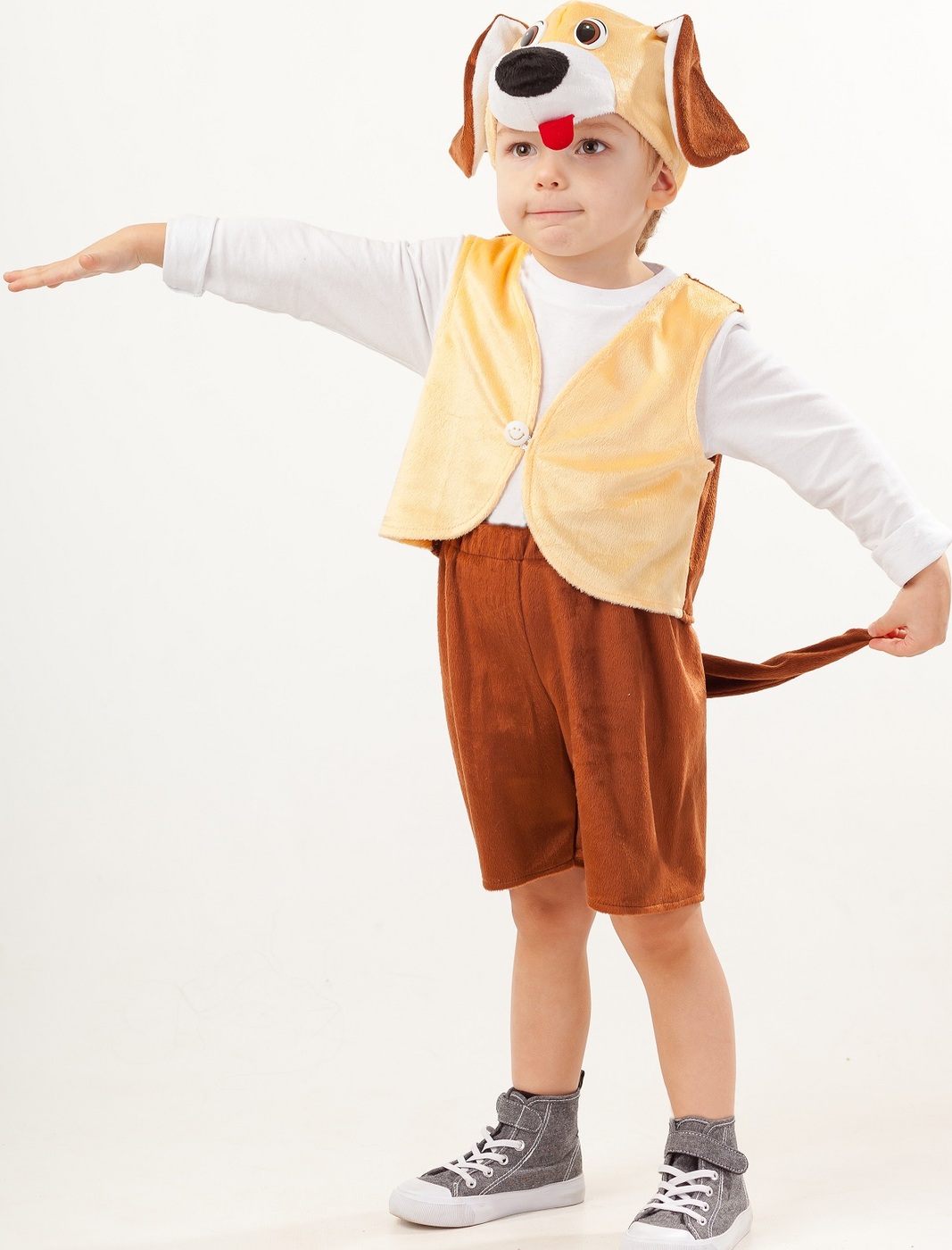 фото Карнавальный костюм Песик Тобик жилет, шорты, шапка размер 110-56 Пуговка