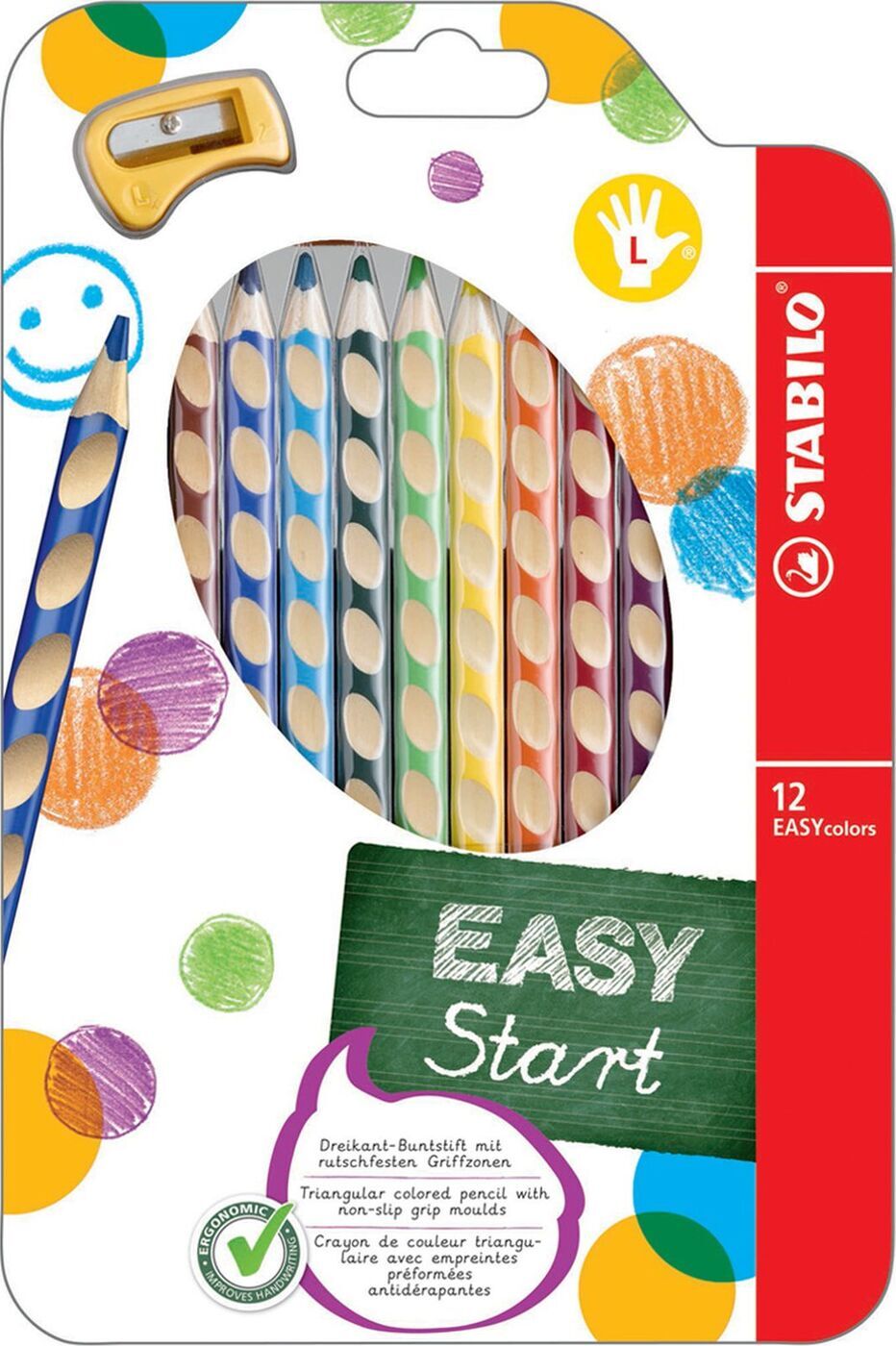 Карандаши цветные STABILO EASYcolors, для левшей, с точилкой, 12 цветов - изображение