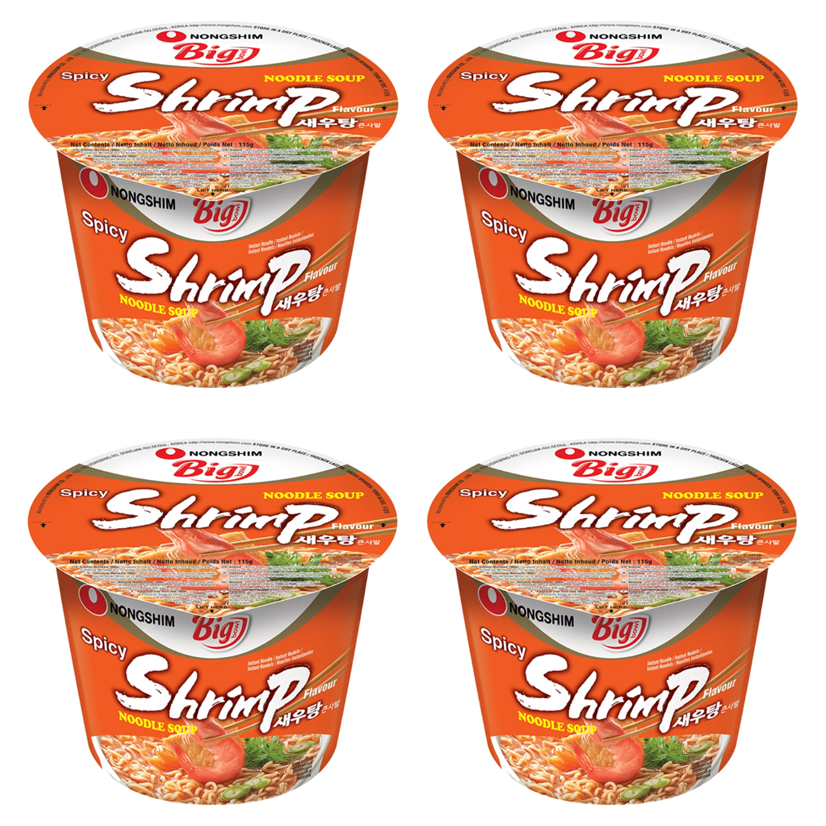 Лапша быстрого приготовления креветочная Nongshim,(4 шт. по 115 г)