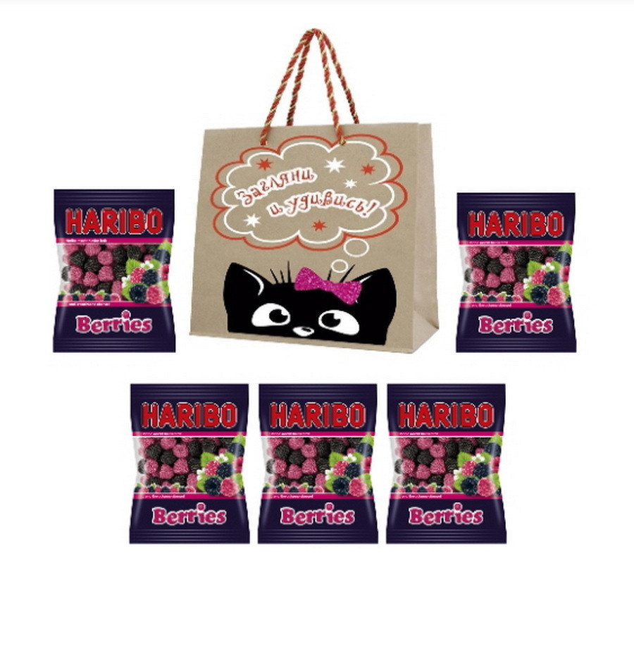 Haribo Ягоды жевательный мармелад, 80 г -5 штук + подарочный пакет ...